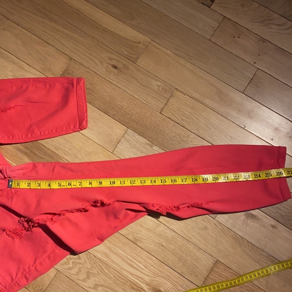 Forever 21 coral red distressed destroyed ripped skinny jeans size 30 - Picture 6 of 11